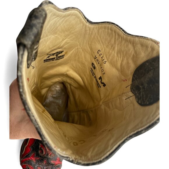 Corral Lizard Leather Western Cowgirl Black Red Boots Women's 9 - Picture 10 of 14